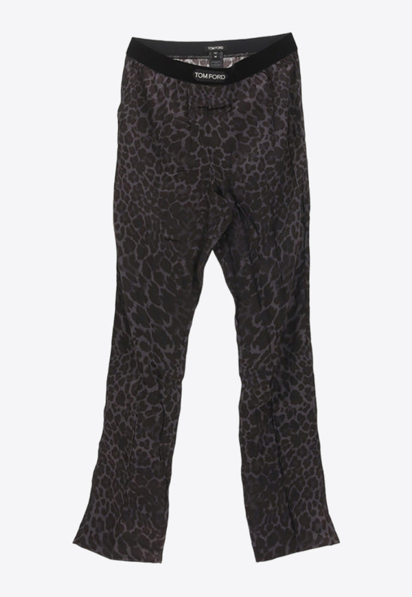 Tom Ford Leopard Print Silk Pants Blue T4H201310_000_029