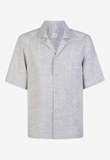 Eleventy Linen Shirt with Piping Blue