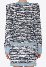 Balmain Tweed and Denim Blazer Jacket Blue TF13404K045 GAE WHITE/BLUE