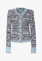 Balmain Tweed and Denim Blazer Jacket Blue TF13404K045 GAE WHITE/BLUE