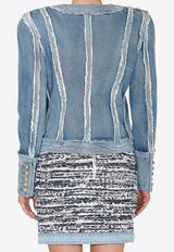 Balmain Denim Patchwork Short Blazer Denim TF17551D008 6FF BLUE JEANS
