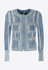 Balmain Denim Patchwork Short Blazer Denim TF17551D008 6FF BLUE JEANS