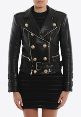 Balmain Buttoned Leather Biker Jacket Black TF18248L014 0PA BLACK