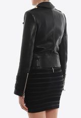 Balmain Buttoned Leather Biker Jacket Black TF18248L014 0PA BLACK