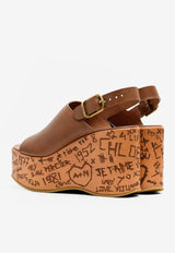 Chloé Maxime 80 Leather Wedge Sandals Brown CHC25U10GLU27T Ginger Brown