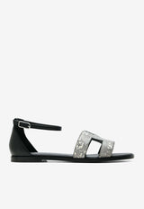 Santorini Sandals in Ombre Lizard and Black Calfskin
