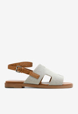 Maya Flat Sandals in Prunoir H Canvas and Naturel Canvas
