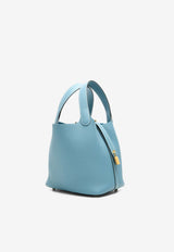 Picotin 18 in New Bleu Jean Clemence Leather with Gold Hardware