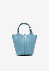 Picotin 18 in New Bleu Jean Clemence Leather with Gold Hardware