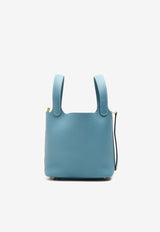 Picotin 18 in New Bleu Jean Clemence Leather with Gold Hardware
