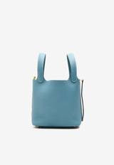 Picotin 18 in New Bleu Jean Clemence Leather with Gold Hardware