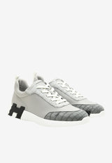 Bouncing Low-Top Sneakers in Gris Silex Calfskin Suede Nilo Croc Leather