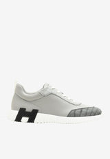 Bouncing Low-Top Sneakers in Gris Silex Calfskin Suede Nilo Croc Leather