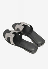 Oran H Cut-Out Sandals in Gris Argente Metallic Alligator Leather