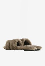 Oran H Cut-Out Sandals in Etoupe Shearling