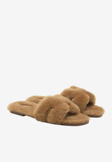 Oran H Cut-Out Sandals in Naturel Shearling