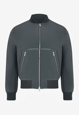 Rib-Trim Leather-Detail Bomber Jacket