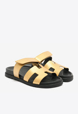 Chypre Sandals in Dore Metallic Grained Goatskin