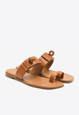 July Sandals in Naturel Calfskin with Oversized Kelly Buckle