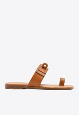 July Sandals in Naturel Calfskin with Oversized Kelly Buckle