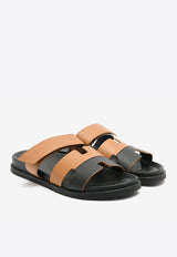 Chypre Sandals in Naturel and Black Calfskin