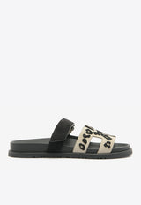 Chypre Sandals in Beige Esquisse and Black Tufted Suede