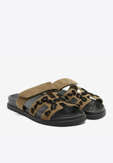 Chypre Sandals in Brune Fume and Black Tufted Suede