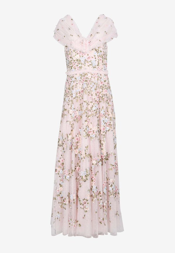 Needle & Thread Lunaria Wreath Off-Shoulder Floral Gown Pink DG-OS-01-RPS24-PNYLIGHT PINK