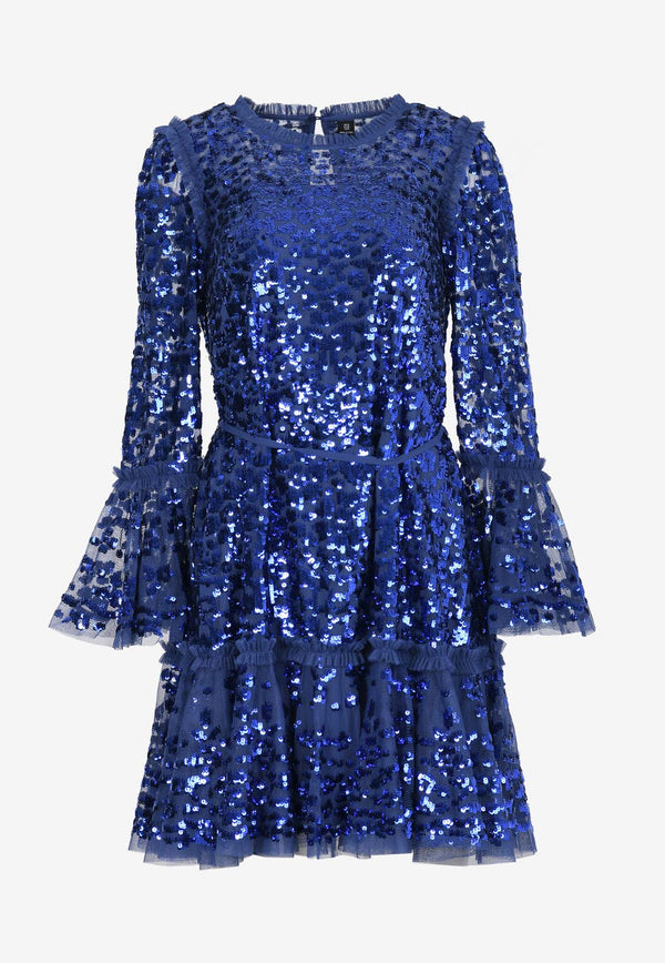Needle & Thread Annie Sequin Embellished Mini Dress Blue DS-LS-32-RPS24-INKBLUE