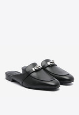 Oz Leather Flat Mules with Palladium Kelly Buckle