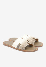 Hermès Izmir Sandals in Himalayan Blanc Matt Nilo Croc Leather