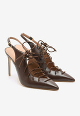 Malone Souliers Alia 90 Nappa Leather Lace-Up Pumps ALIA 90-7 TOBACCO