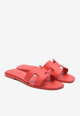 Oran H Cut-Out Sandals in Rose Vermillon Epsom Leather