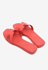 Oran H Cut-Out Sandals in Rose Vermillon Epsom Leather