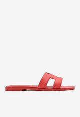 Oran H Cut-Out Sandals in Rose Vermillon Epsom Leather