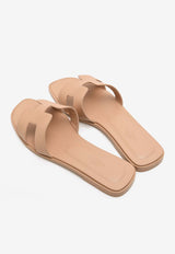Oran H Cut-Out Sandals in Beige Perlino Epsom Leather
