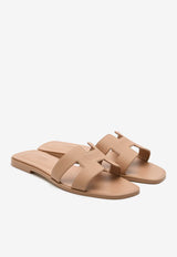 Oran H Cut-Out Sandals in Beige Perlino Epsom Leather