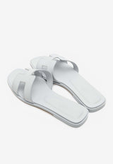 Oran H Cut-Out Sandals in Bleu Glacier Epsom Leather