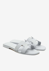 Oran H Cut-Out Sandals in Bleu Glacier Epsom Leather