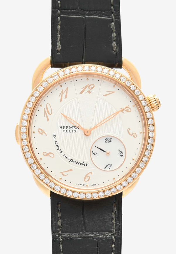 Hermès Large Arceau le Temps Suspendu 38mm Watch in Matte Alligator Single Tour Strap and Diamond Bezel