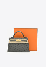 Mini Kelly 20 in Gris Meyer Ostrich Leather with Gold Hardware
