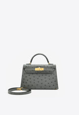 Mini Kelly 20 in Gris Meyer Ostrich Leather with Gold Hardware