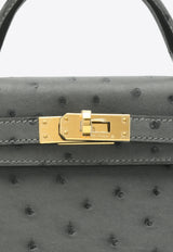 Mini Kelly 20 in Gris Meyer Ostrich Leather with Gold Hardware