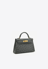 Mini Kelly 20 in Gris Meyer Ostrich Leather with Gold Hardware