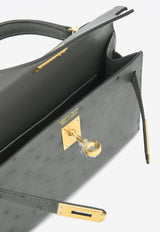 Mini Kelly 20 in Gris Meyer Ostrich Leather with Gold Hardware