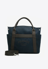 The Grooming Bag in Bleu Navy Canvas and Feu Barenia Leather