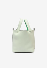 Picotin 18 Eclat in Gris Neve and Vert Comics Clemence Leather with Palladium Hardware