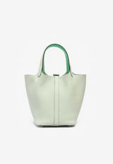 Picotin 18 Eclat in Gris Neve and Vert Comics Clemence Leather with Palladium Hardware