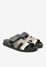 Hermès Chypre Sandals in Ombre Shiny Lizard and Black Calfskin