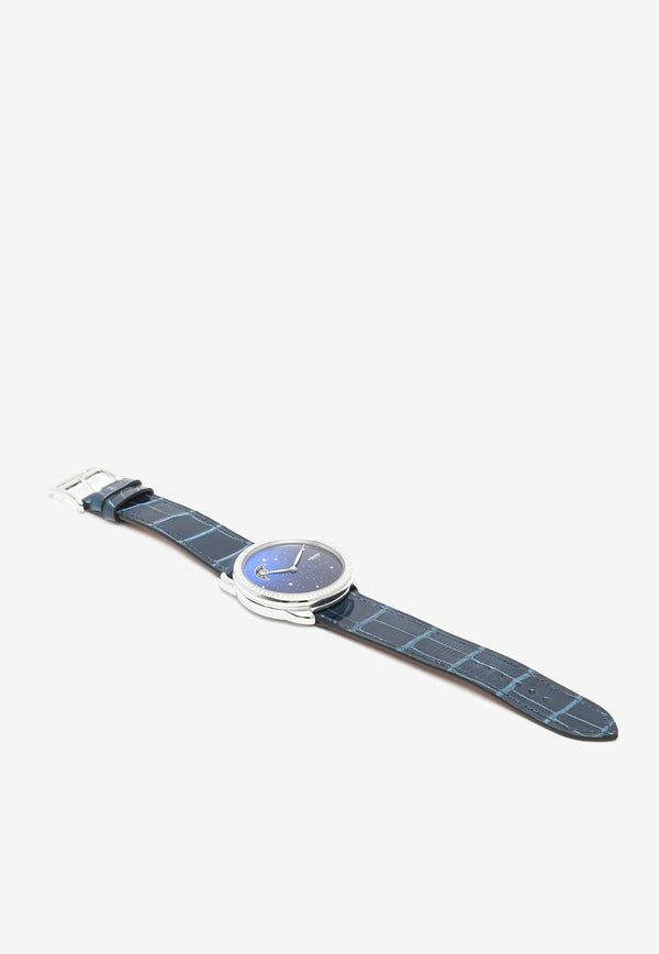 Hermès Large Arceau Petite Lune 38mm Watch in Shiny Alligator Single Tour Strap and Diamond Bezel